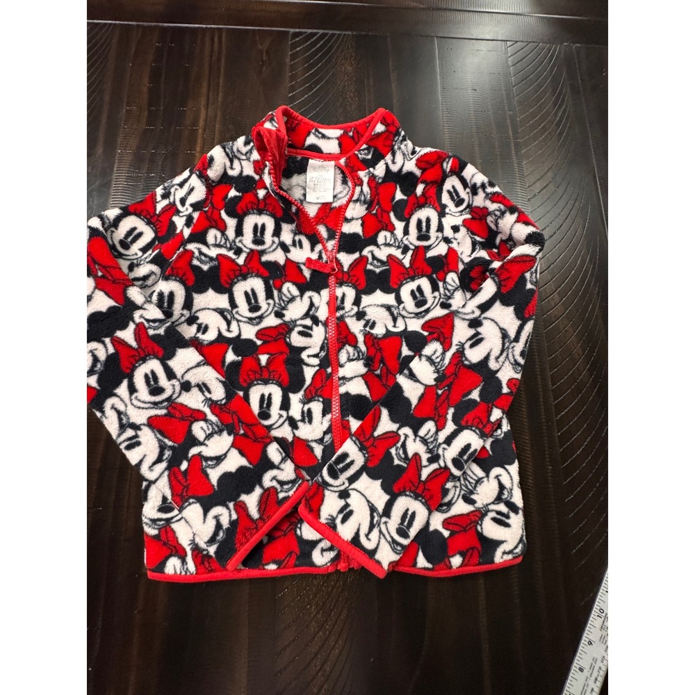 Disney Parks Minnie Mouse Fleece Jacket Kids Size 7/8 Red White Black Zip Up